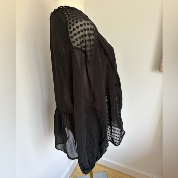 ASOS Black Sheer Long Sleeve Peplum Blouse - Picture 2 of 5